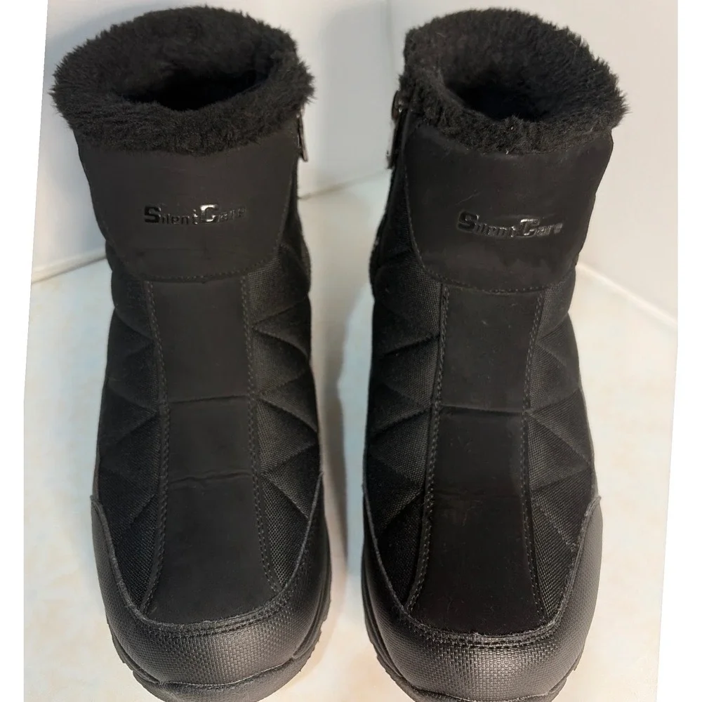 Silent Care Mens Waterproof Snow Boots Black Faux Fur Lined Side Zip SW-2021 11